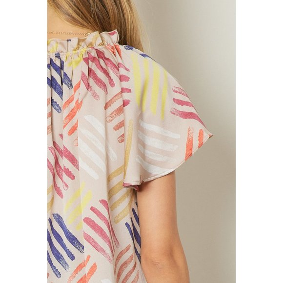 Entro V-Neck Flutter Sleeve Blouse, Latte - Picture 7 of 7